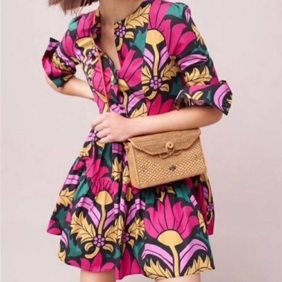 J. Crew Ratti Grandi Tiered Pop Over Dress Beatrice Floral Multi color Size 2 - Picture 1 of 13